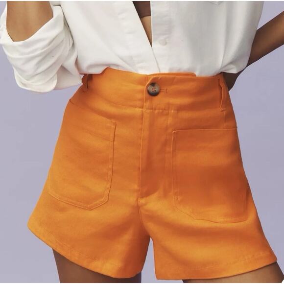 Meave by Anthropologie The Colette Shorts Linen Blend Orange Size 32 High Waist - Picture 1 of 9